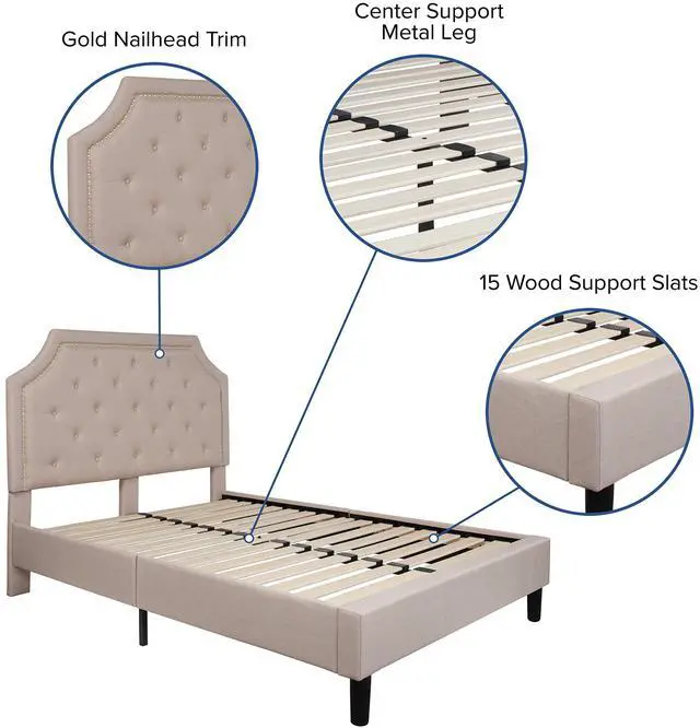 Alt view image 17 of 20 - Brighton Full Size Tufted Upholstered Platform Bed in Beige Fabric with 10 Inch CertiPUR-US Certified Pocket Spring Mattress