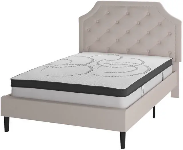 Alt view image 16 of 20 - Brighton Full Size Tufted Upholstered Platform Bed in Beige Fabric with 10 Inch CertiPUR-US Certified Pocket Spring Mattress