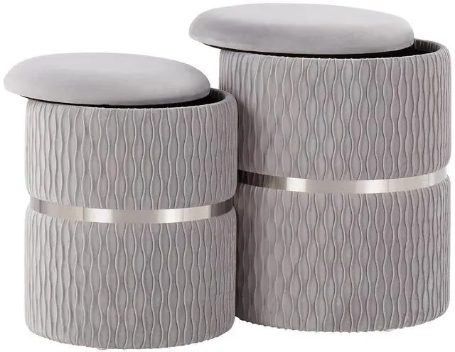 Alt view image 4 of 7 - LumiSource Cinch Nesting Ottoman Set, Storage Ottoman, Small Ottoman, Round Ottoman Foot Rest, Pouf Ottoman, Foot Stool Ottoman for Living Room, Velvet Ottoman with Storage