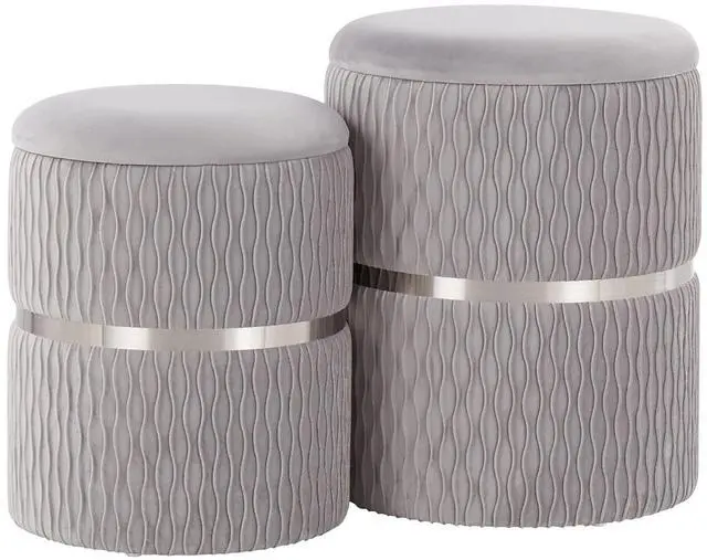 Alt view image 2 of 7 - LumiSource Cinch Nesting Ottoman Set, Storage Ottoman, Small Ottoman, Round Ottoman Foot Rest, Pouf Ottoman, Foot Stool Ottoman for Living Room, Velvet Ottoman with Storage