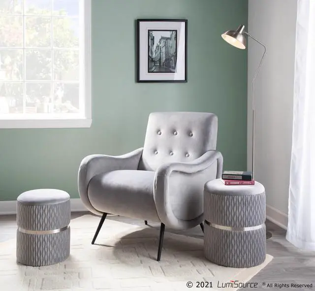 Alt view image 6 of 7 - LumiSource Cinch Nesting Ottoman Set, Storage Ottoman, Small Ottoman, Round Ottoman Foot Rest, Pouf Ottoman, Foot Stool Ottoman for Living Room, Velvet Ottoman with Storage