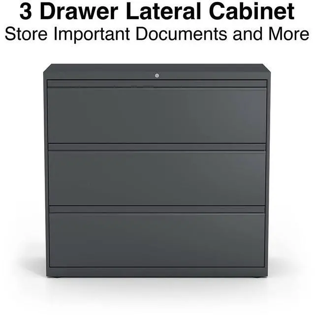 Alt view image 6 of 11 - Lorell Lateral File 3-Drawer 42"x18-5/8"x40-1/4" Charcoal 60405