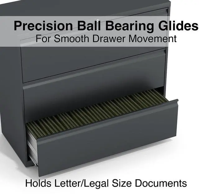 Alt view image 7 of 11 - Lorell Lateral File 3-Drawer 42"x18-5/8"x40-1/4" Charcoal 60405