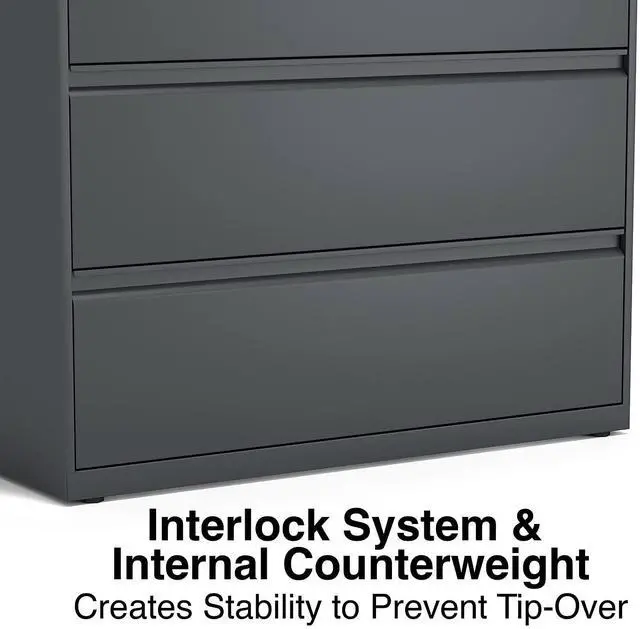 Alt view image 9 of 11 - Lorell Lateral File 3-Drawer 42"x18-5/8"x40-1/4" Charcoal 60405