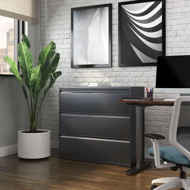 Alt view image 11 of 11 - Lorell Lateral File 3-Drawer 42"x18-5/8"x40-1/4" Charcoal 60405