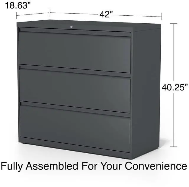 Alt view image 10 of 11 - Lorell Lateral File 3-Drawer 42"x18-5/8"x40-1/4" Charcoal 60405