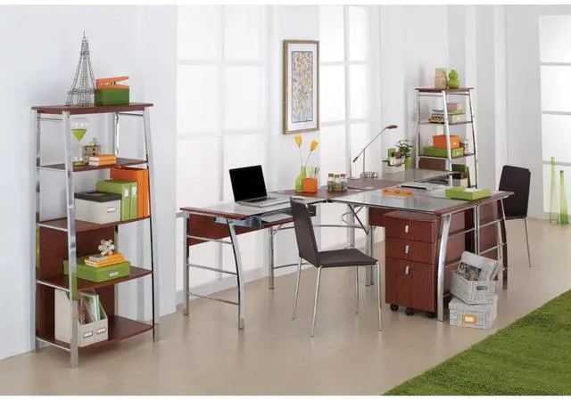 Alt view image 7 of 7 - Realspace® Mezza 62"W L-Shaped Corner Desk, Cherry/Chrome