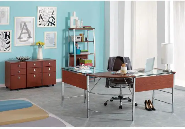Alt view image 6 of 7 - Realspace® Mezza 62"W L-Shaped Corner Desk, Cherry/Chrome