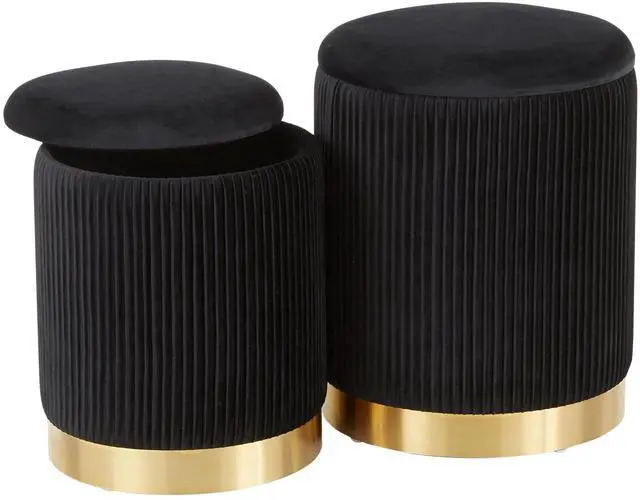 Alt view image 3 of 7 - LumiSource Marla Nesting Ottoman Set, Storage Ottoman, Small Ottoman, Round Ottoman Foot Rest, Pouf Ottoman, Foot Stool Ottoman for Living Room, Velvet Ottoman with Storage