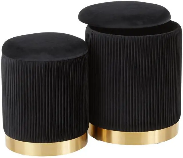 Alt view image 4 of 7 - LumiSource Marla Nesting Ottoman Set, Storage Ottoman, Small Ottoman, Round Ottoman Foot Rest, Pouf Ottoman, Foot Stool Ottoman for Living Room, Velvet Ottoman with Storage