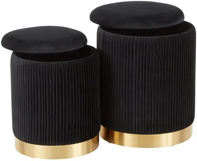 Alt view image 5 of 7 - LumiSource Marla Nesting Ottoman Set, Storage Ottoman, Small Ottoman, Round Ottoman Foot Rest, Pouf Ottoman, Foot Stool Ottoman for Living Room, Velvet Ottoman with Storage