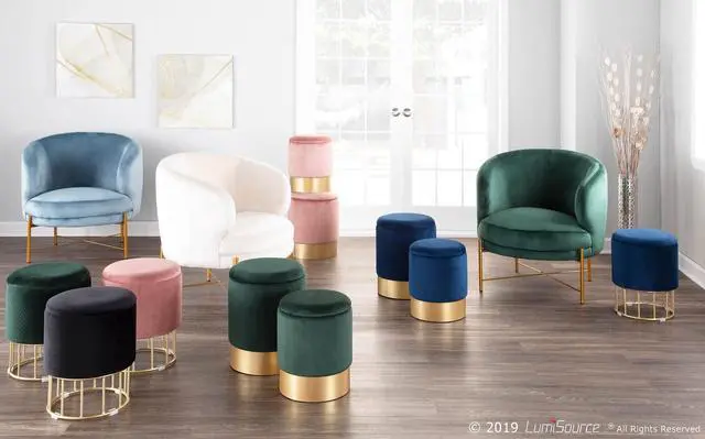 Alt view image 7 of 7 - LumiSource Marla Nesting Ottoman Set, Storage Ottoman, Small Ottoman, Round Ottoman Foot Rest, Pouf Ottoman, Foot Stool Ottoman for Living Room, Velvet Ottoman with Storage