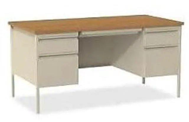 Alt view image 11 of 11 - Lorell Double Pedestal Desk 60"x30"x29-1/2" Putty Oak 60926