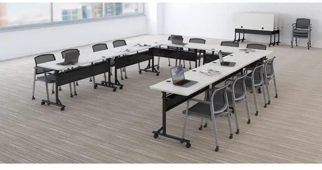 Alt view image 2 of 7 - Lorell Shift 2.0 Flip and Nesting Mobile Table - Laminated Rectangle Top - 198 lb Capacity - 72" Table Top Length x 24" Table Top Width x 1" Thickness - 29.50" Height - Assembly Required - 60767