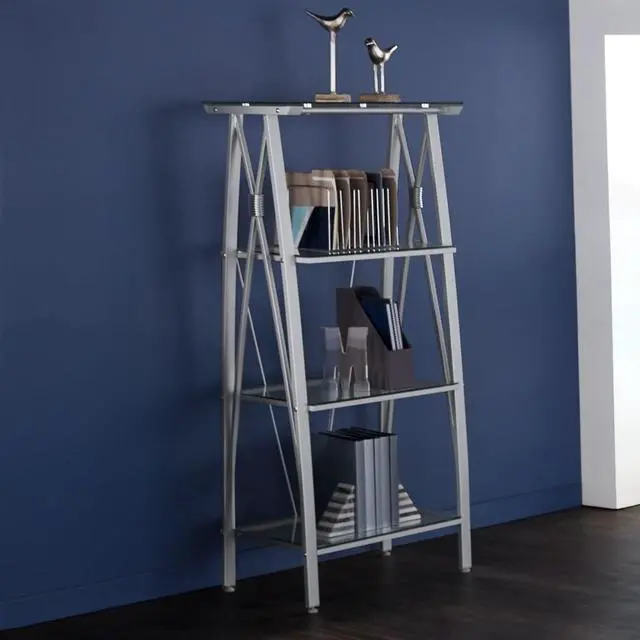 Main image of Realspace® Vista 60"H 4-Shelf Glass/Metal Bookcase, Clear/Silver