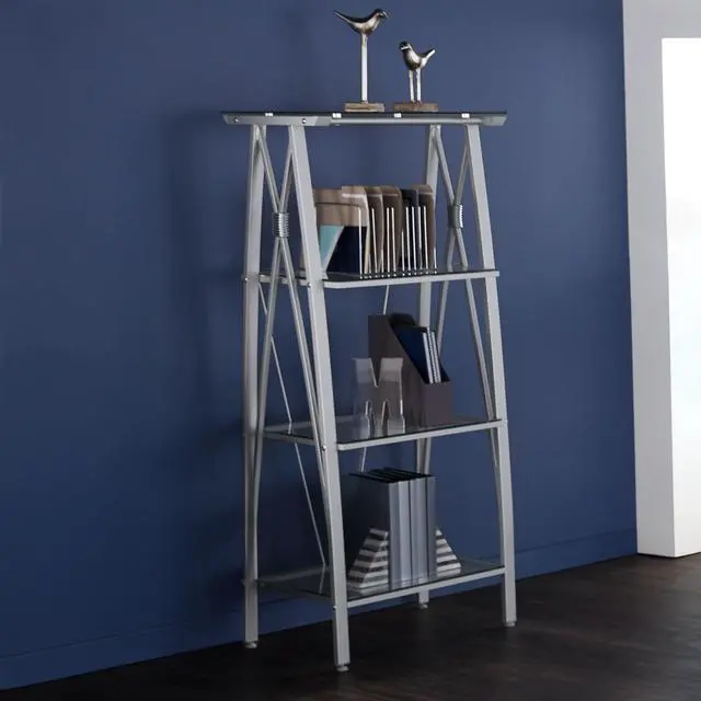 Alt view image 2 of 7 - Realspace® Vista 60"H 4-Shelf Glass/Metal Bookcase, Clear/Silver