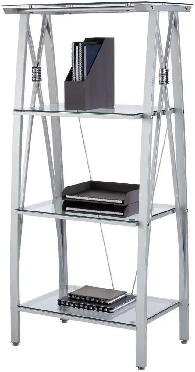 Alt view image 3 of 7 - Realspace® Vista 60"H 4-Shelf Glass/Metal Bookcase, Clear/Silver