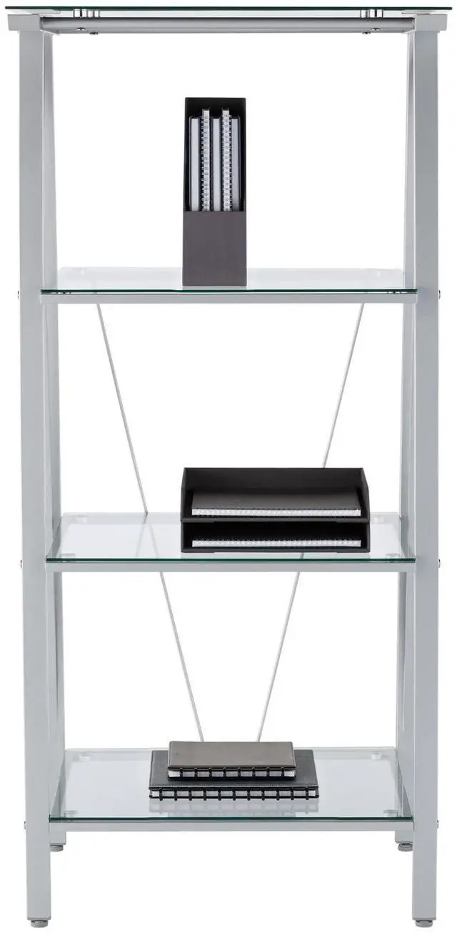 Alt view image 5 of 7 - Realspace® Vista 60"H 4-Shelf Glass/Metal Bookcase, Clear/Silver