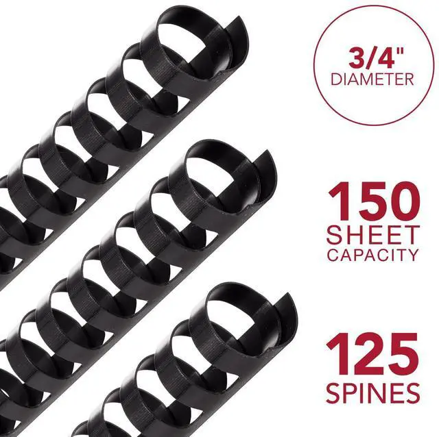 Alt view image 2 of 7 - Mead CombBind Binding Spines/Spirals/Coils/Combs, 3/4", 150 Sheet Capacity, Black, 125 Pack (4000136)