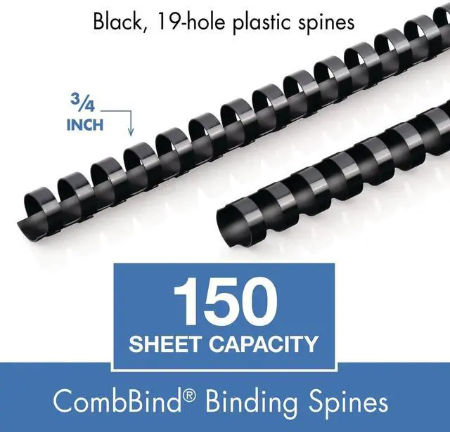 Alt view image 5 of 7 - Mead CombBind Binding Spines/Spirals/Coils/Combs, 3/4", 150 Sheet Capacity, Black, 125 Pack (4000136)