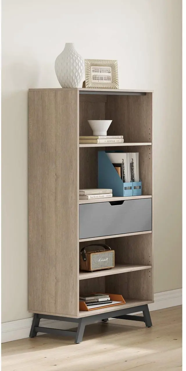 Alt view image 2 of 7 - Realspace® Nashira 61"H 4-Shelf Bookcase With Drawer, Light Oak/Gray