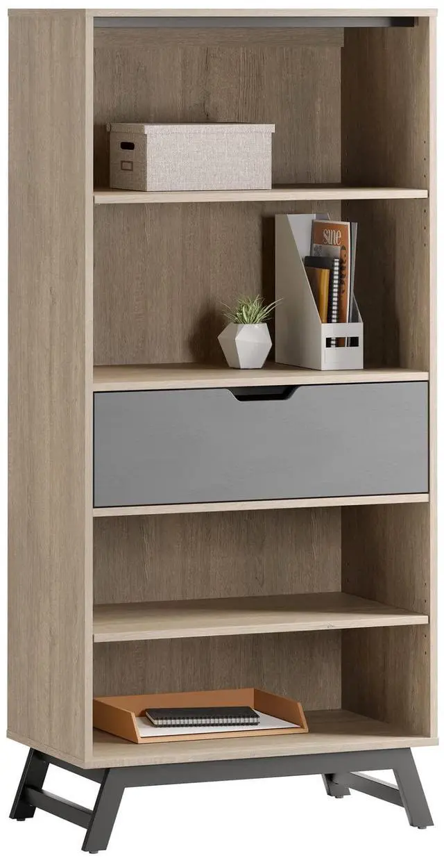 Alt view image 3 of 7 - Realspace® Nashira 61"H 4-Shelf Bookcase With Drawer, Light Oak/Gray