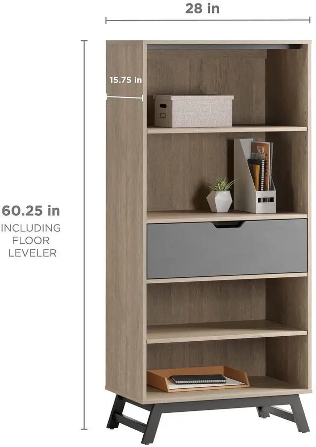 Alt view image 7 of 7 - Realspace® Nashira 61"H 4-Shelf Bookcase With Drawer, Light Oak/Gray