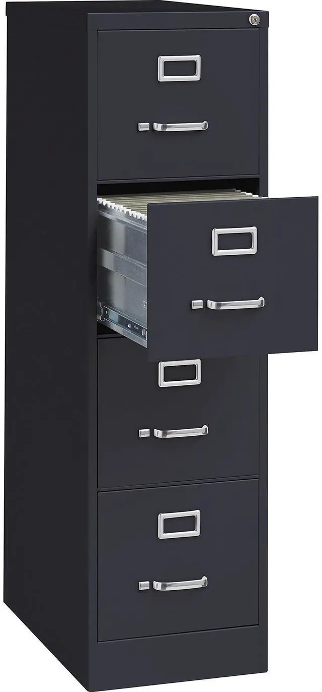 Alt view image 12 of 12 - Lorell 4-Drawer Vertical File w/ Lock 15"x25"x52" Black 60650