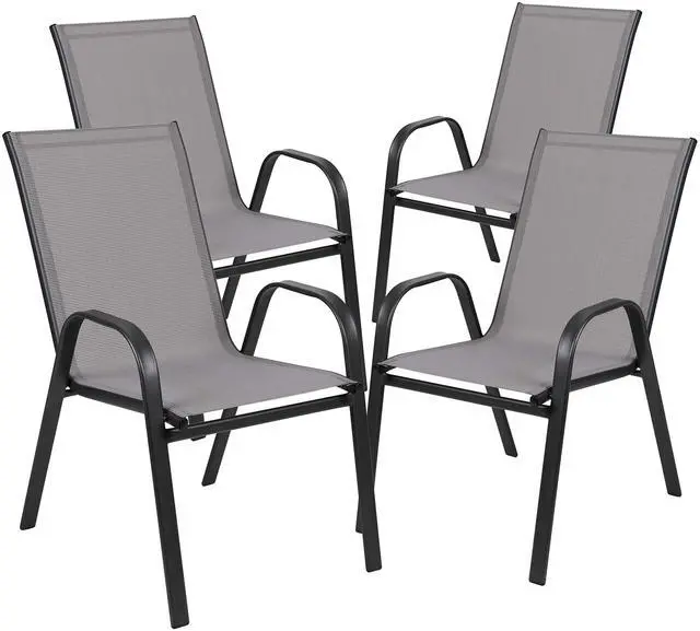 Alt view image 13 of 18 - 4 Pack Brazos Series Gray Outdoor Stack Chair with Flex Comfort Material and Metal Frame