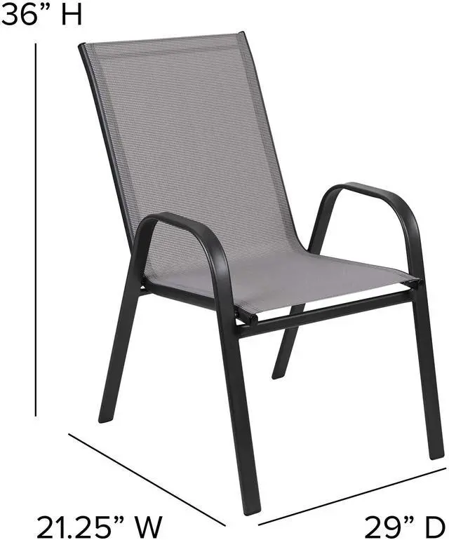 Alt view image 17 of 18 - 4 Pack Brazos Series Gray Outdoor Stack Chair with Flex Comfort Material and Metal Frame