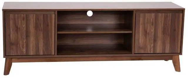 Alt view image 12 of 18 - Hatfield Mid-Century Modern TV Stand in Walnut for up to 64 inch TV's - 60 Inch Media Center with Adjustable Center Shelf and Dual Soft Close Doors