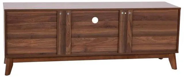 Alt view image 16 of 18 - Hatfield Mid-Century Modern TV Stand in Walnut for up to 64 inch TV's - 60 Inch Media Center with Adjustable Center Shelf and Dual Soft Close Doors