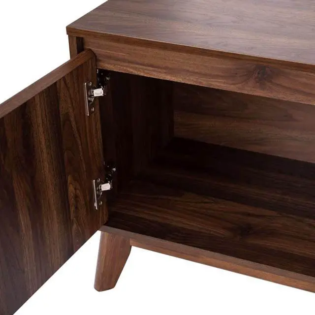 Alt view image 15 of 18 - Hatfield Mid-Century Modern TV Stand in Walnut for up to 64 inch TV's - 60 Inch Media Center with Adjustable Center Shelf and Dual Soft Close Doors