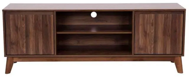 Alt view image 18 of 18 - Hatfield Mid-Century Modern TV Stand in Walnut for up to 64 inch TV's - 60 Inch Media Center with Adjustable Center Shelf and Dual Soft Close Doors