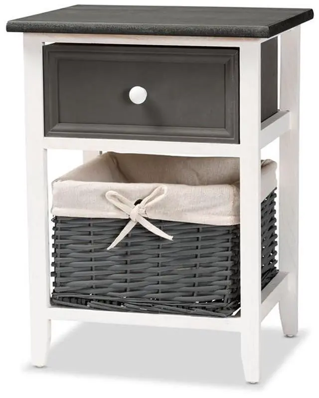 Alt view image 14 of 20 - Baxton Studio Shadell Modern Transitional Two-Tone Dark Grey and White Finished Wood 1-Drawer Storage Unit with Basket