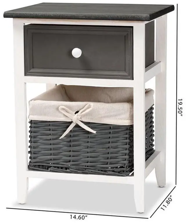 Alt view image 15 of 20 - Baxton Studio Shadell Modern Transitional Two-Tone Dark Grey and White Finished Wood 1-Drawer Storage Unit with Basket