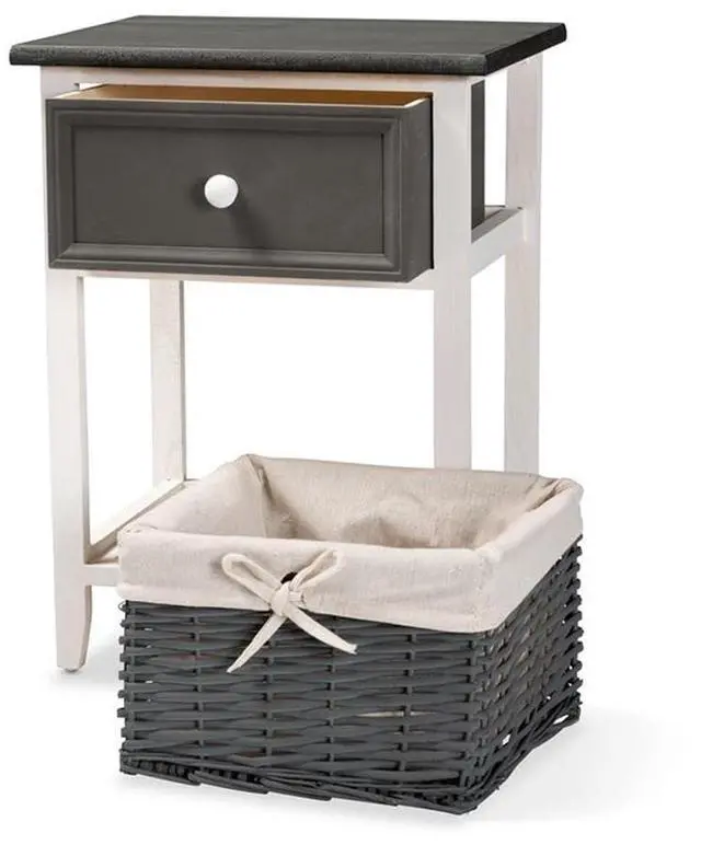 Alt view image 16 of 20 - Baxton Studio Shadell Modern Transitional Two-Tone Dark Grey and White Finished Wood 1-Drawer Storage Unit with Basket