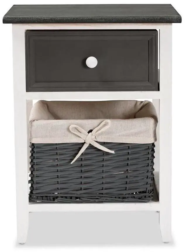 Alt view image 17 of 20 - Baxton Studio Shadell Modern Transitional Two-Tone Dark Grey and White Finished Wood 1-Drawer Storage Unit with Basket
