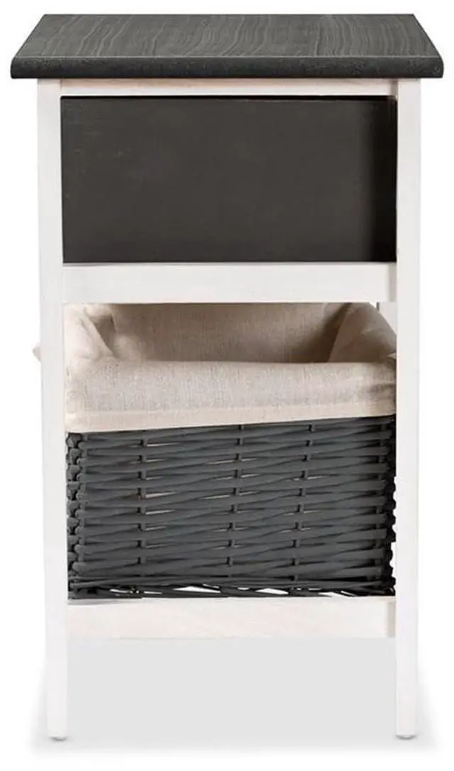 Alt view image 18 of 20 - Baxton Studio Shadell Modern Transitional Two-Tone Dark Grey and White Finished Wood 1-Drawer Storage Unit with Basket