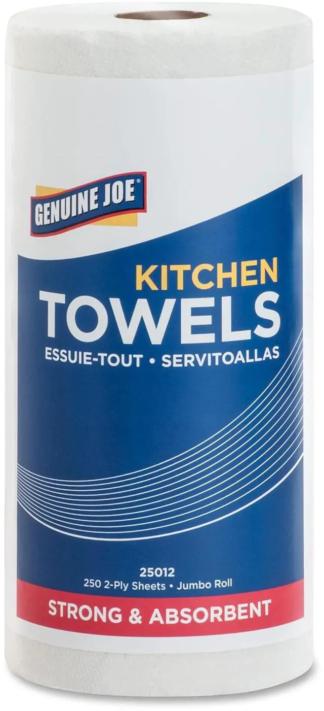 Alt view image 6 of 6 - Genuine Joe 250-sheet Roll Kitchen Towels - 2 Ply - 8" x 11" - 250 Sheets/Roll - White - Paper - Perforated, Chlorine-fr