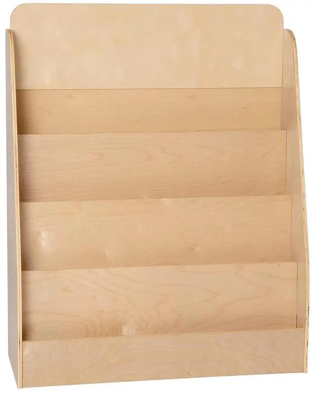Alt view image 20 of 20 - 4 Shelf Single-Sided Kids Natural Wooden Book & Magazine Display Stand - Safe, Kid Friendly Design for Commercial or Home Use