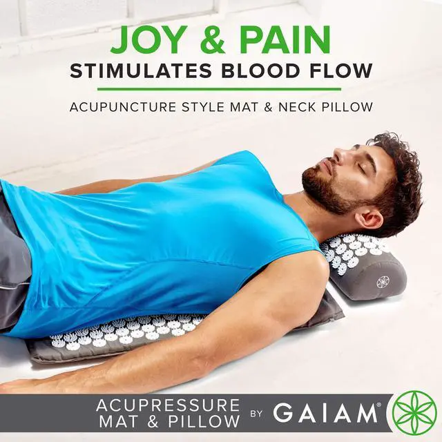 Alt view image 4 of 7 - Gaiam Acupressure Mat and Pillow Set, Acupuncture Style Massage Mat & Pillow, Relief for Sciatic Nerve, Muscle Tension, Fibromyalgia, Neck, Shoulder & Back Pain, Migraine & Headaches and Insomnia Grey