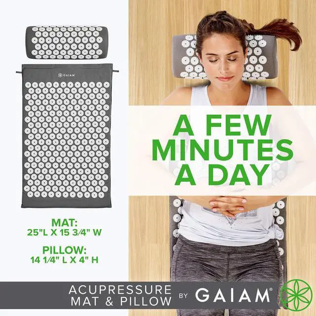 Alt view image 6 of 7 - Gaiam Acupressure Mat and Pillow Set, Acupuncture Style Massage Mat & Pillow, Relief for Sciatic Nerve, Muscle Tension, Fibromyalgia, Neck, Shoulder & Back Pain, Migraine & Headaches and Insomnia Grey