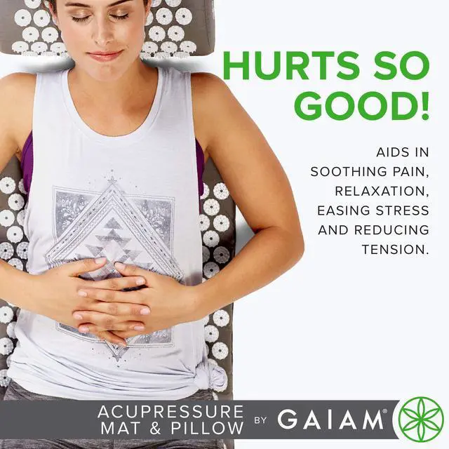 Alt view image 7 of 7 - Gaiam Acupressure Mat and Pillow Set, Acupuncture Style Massage Mat & Pillow, Relief for Sciatic Nerve, Muscle Tension, Fibromyalgia, Neck, Shoulder & Back Pain, Migraine & Headaches and Insomnia Grey
