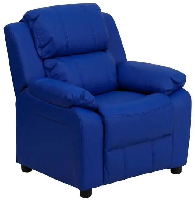 Alt view image 16 of 20 - Deluxe Padded Contemporary Blue Vinyl Kids Recliner with Storage Arms