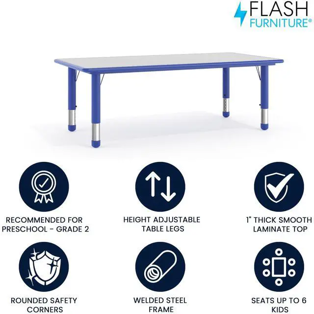 Alt view image 17 of 20 - Flash Furniture Height Adjustable Rectangular Plastic Activity Table with Grey Top, 23.625 by 47.25-Inch, Blue