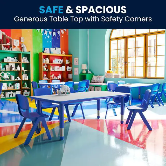 Alt view image 18 of 20 - Flash Furniture Height Adjustable Rectangular Plastic Activity Table with Grey Top, 23.625 by 47.25-Inch, Blue