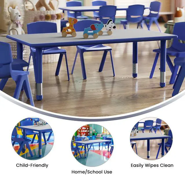 Alt view image 19 of 20 - Flash Furniture Height Adjustable Rectangular Plastic Activity Table with Grey Top, 23.625 by 47.25-Inch, Blue