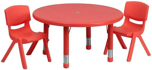 Alt view image 8 of 9 - 33'' Round Red Plastic Height Adjustable Activity Table Set with 2 Chairs