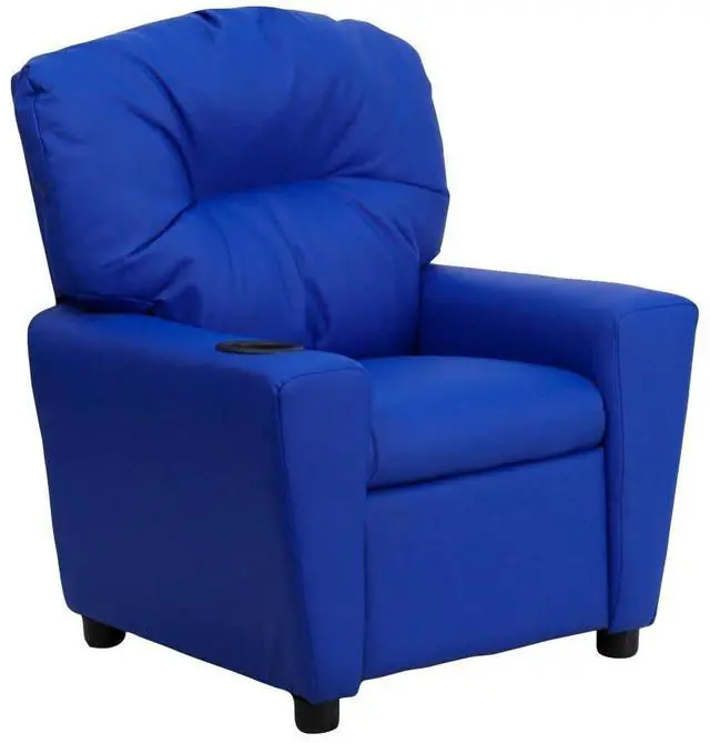 Alt view image 7 of 13 - Contemporary Blue Vinyl Kids Recliner with Cup Holder